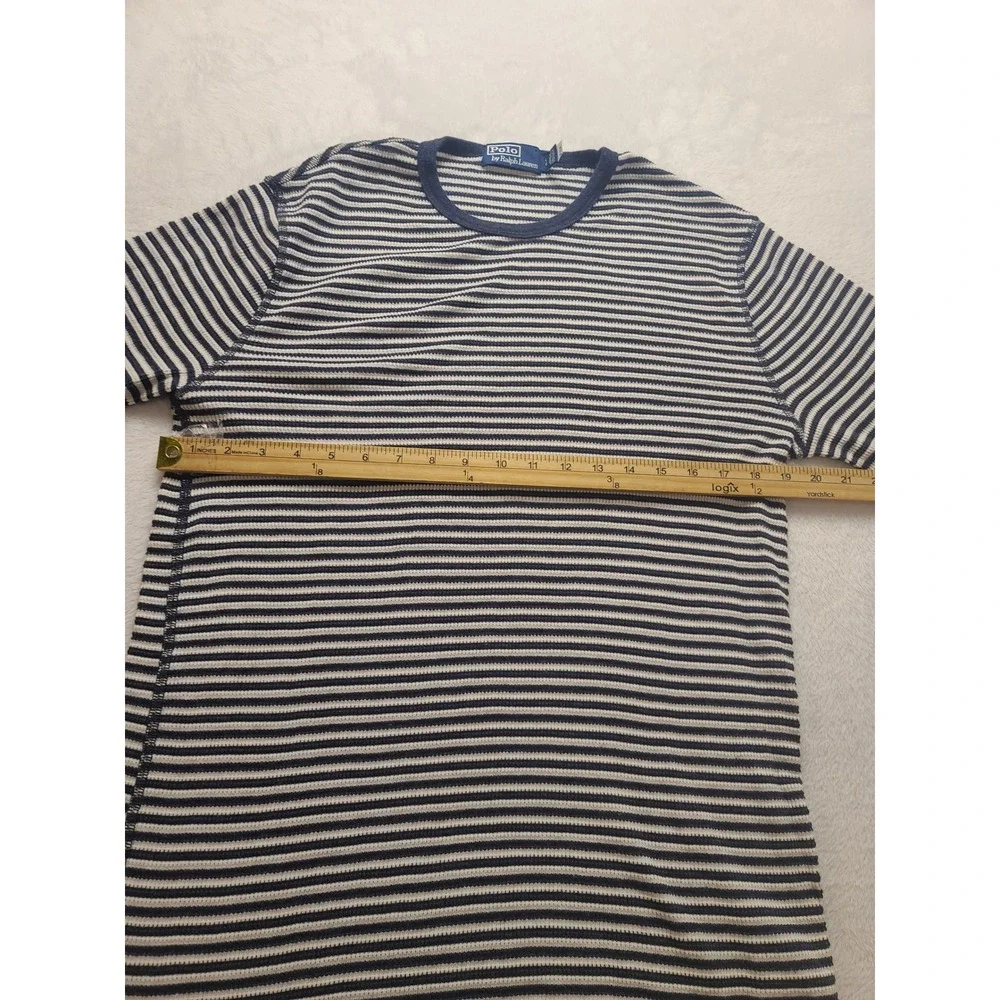 Polo Ralph Lauren Men's Large Blue White Striped Waffle Knit‎ Thermal Shirt L/S